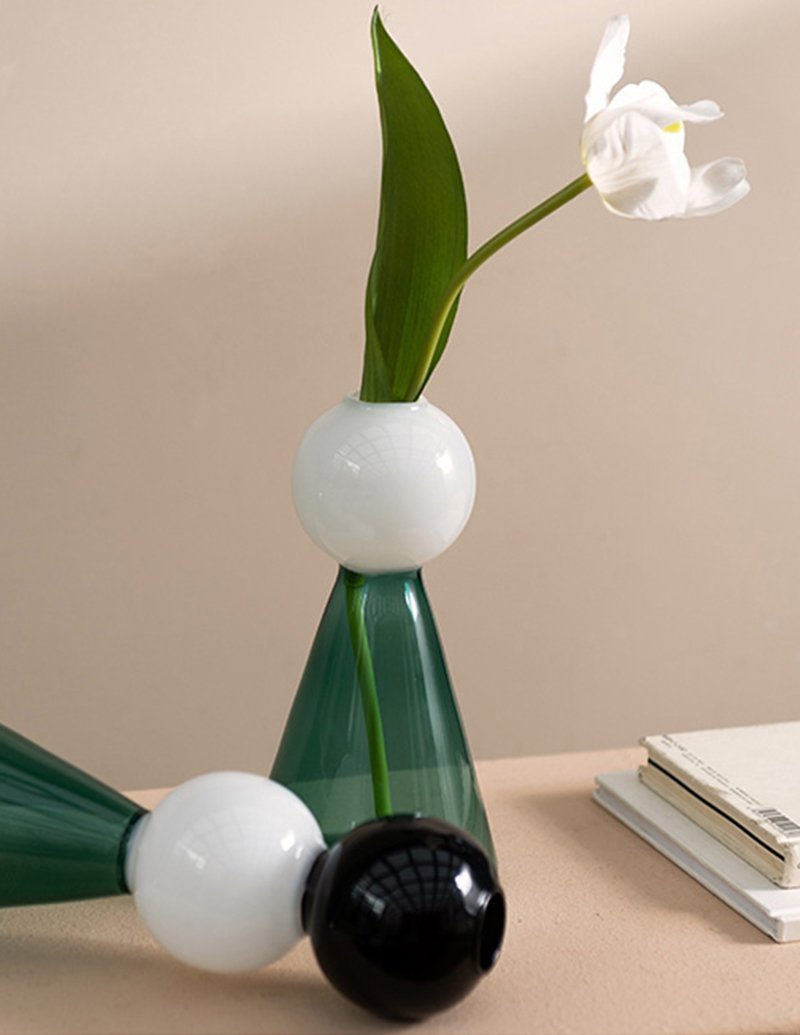 Green Glass Cone Vases Bud Flower Vases