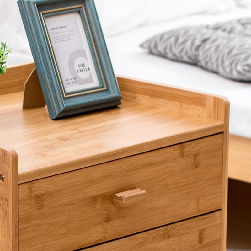 Rectangular Wood Nightstands Bedside Tables with Two Drawers Open Storage