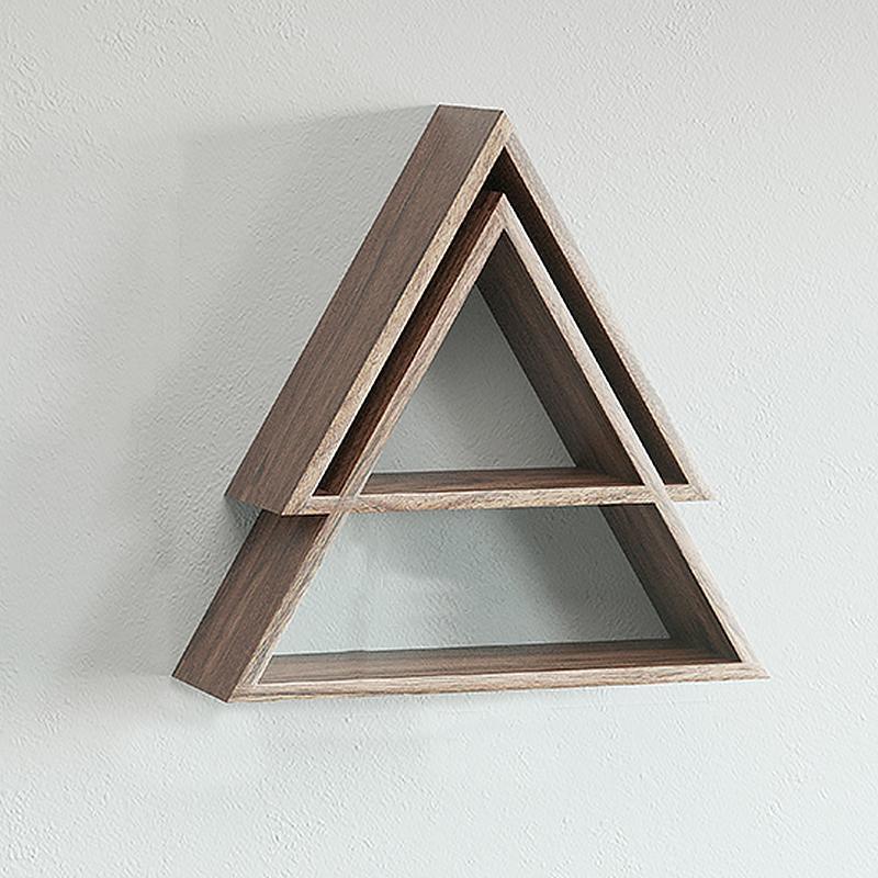 Triangle Black Walnut Floating Wall Shelves Nut Brown