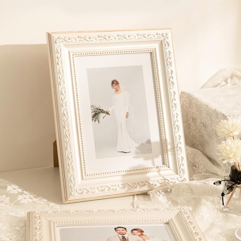4''L x 6'' W Rectangular White Rose Gold Wood Picture Frames with Desktop Wall Hanging Decoration