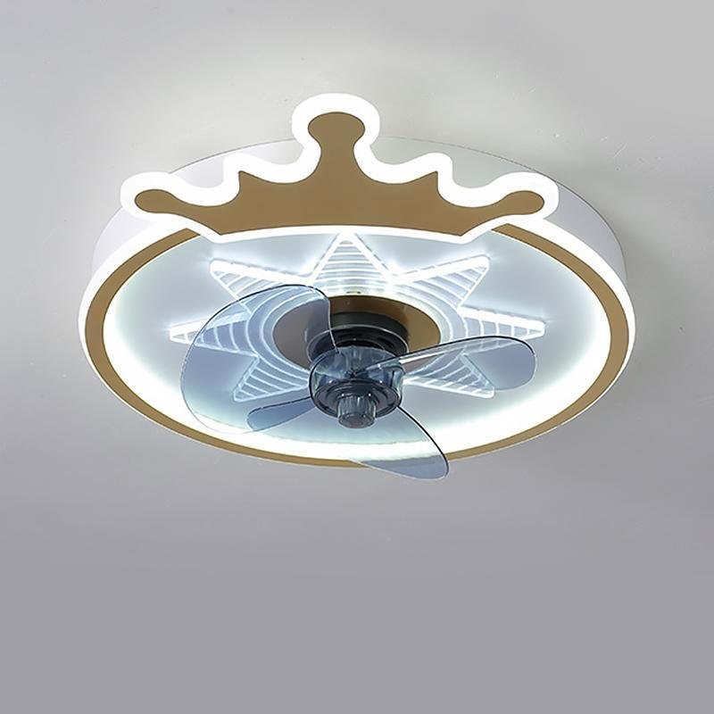 22" Round Aluminum Crown Shaped Flush Mount Ceiling Fans with Remote Control and LED Lights - dazuma