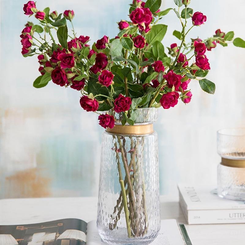 Cylinder Clear Glass Flower Vases with Gold Belt