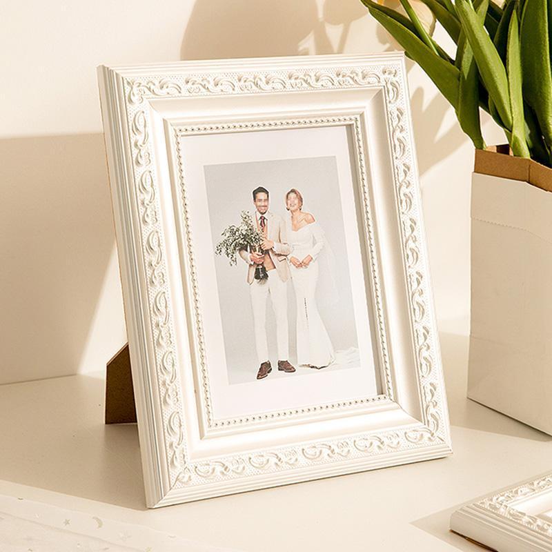 4''L x 6'' W Rectangular White Rose Gold Wood Picture Frames with Desktop Wall Hanging Decoration