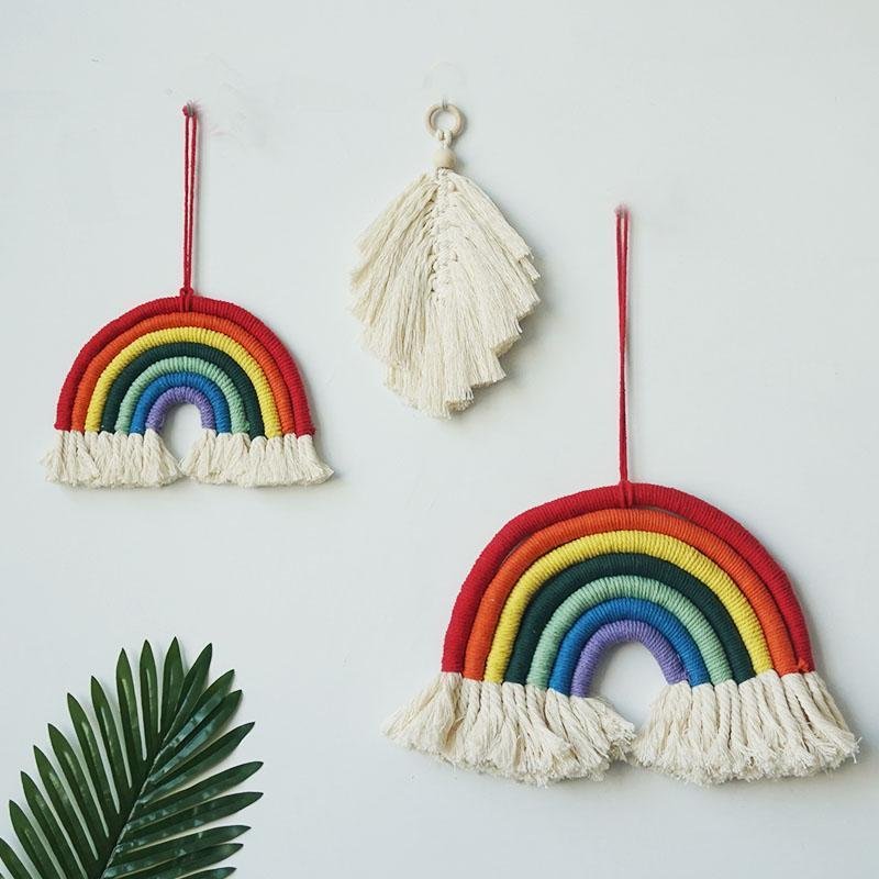 Hand Woven Tassels Rainbow Shaped Cotton Woven Wall Hangings