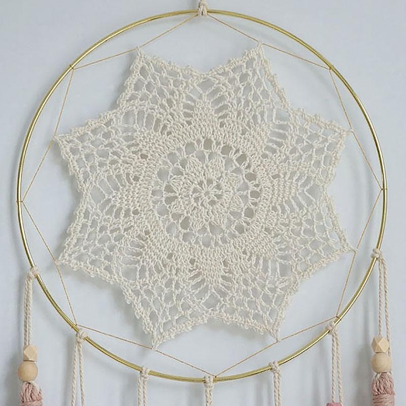 Beige Bohemian Style Round Cotton Woven Wall Hangings