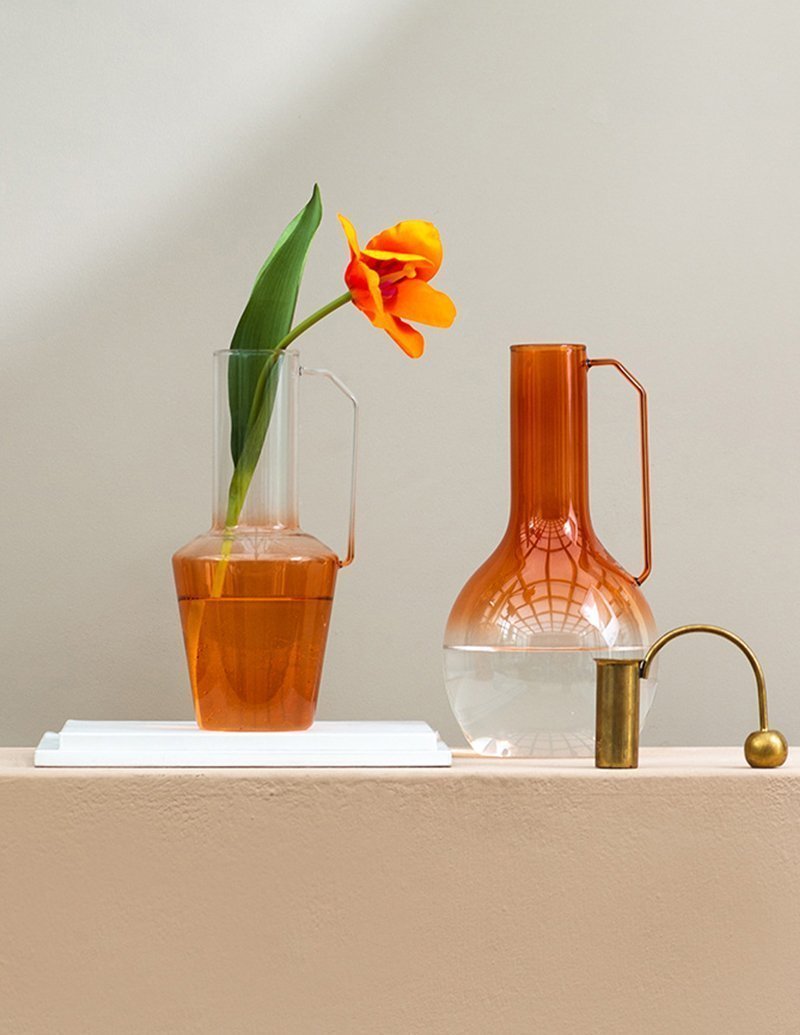 Red White Glass Flower Vase with Single Handle