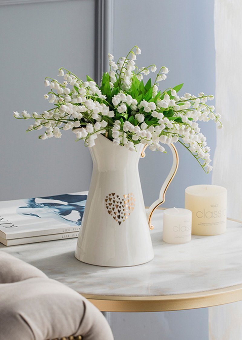 Handled Jug Shaped White Ceramic Flower Vases