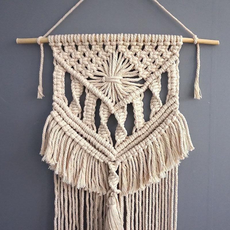 Rectangular Cotton Macrame Woven Wall Hanging Bohemian Geometric Art Decor