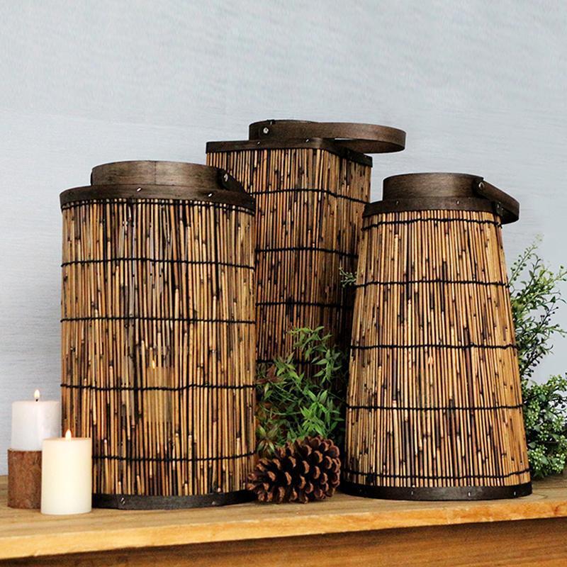Cylinder Cone Cuboid Shaped Wicker Woven Lanterns with Single Handle