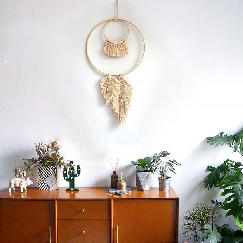 Round Hand Wicker Macrame Woven Wall Hanging Bohemian Geometric Art Decor