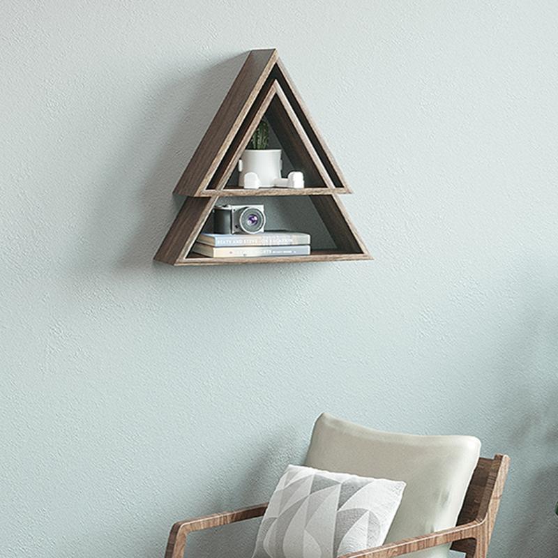 Triangle Black Walnut Floating Wall Shelves Nut Brown
