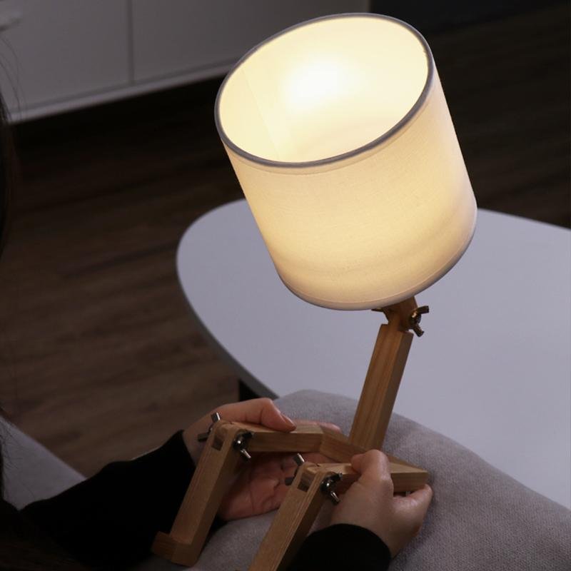 Creative Adjustable Rubber Wood Base LED Cylinder Night Light Table Lamps Battery Operated Desk Lamps Bedside Lamps Table Light Night Stand Lamps - Dazuma