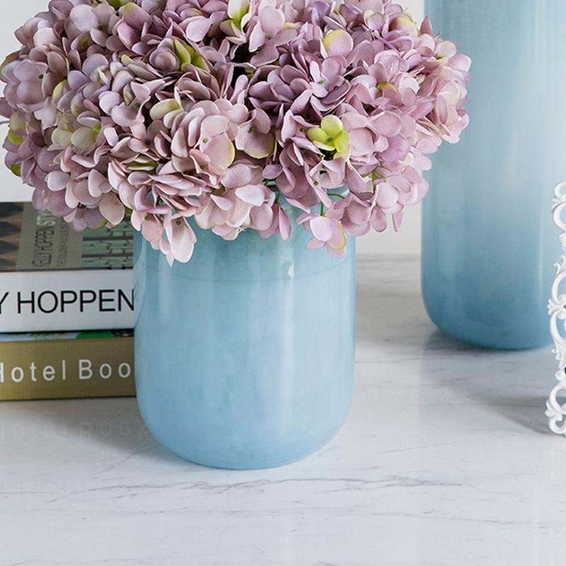 Nordic Modern Style Transparent Glass Blue Vases Cylinder Decorative Flower Vases