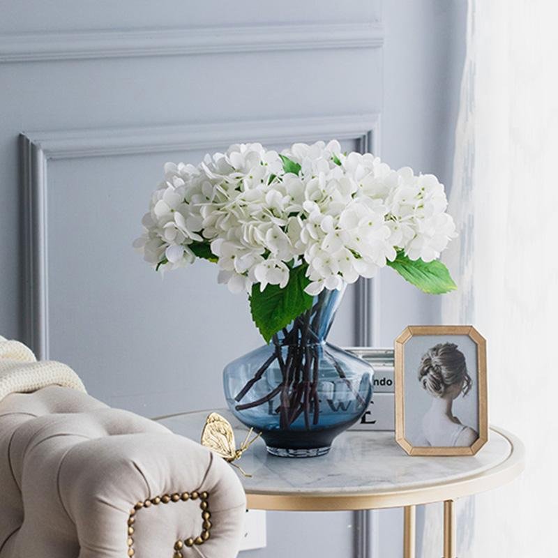 Funnel Style Glass Blue Vases Decorative Flower Vases with Wide Mouth