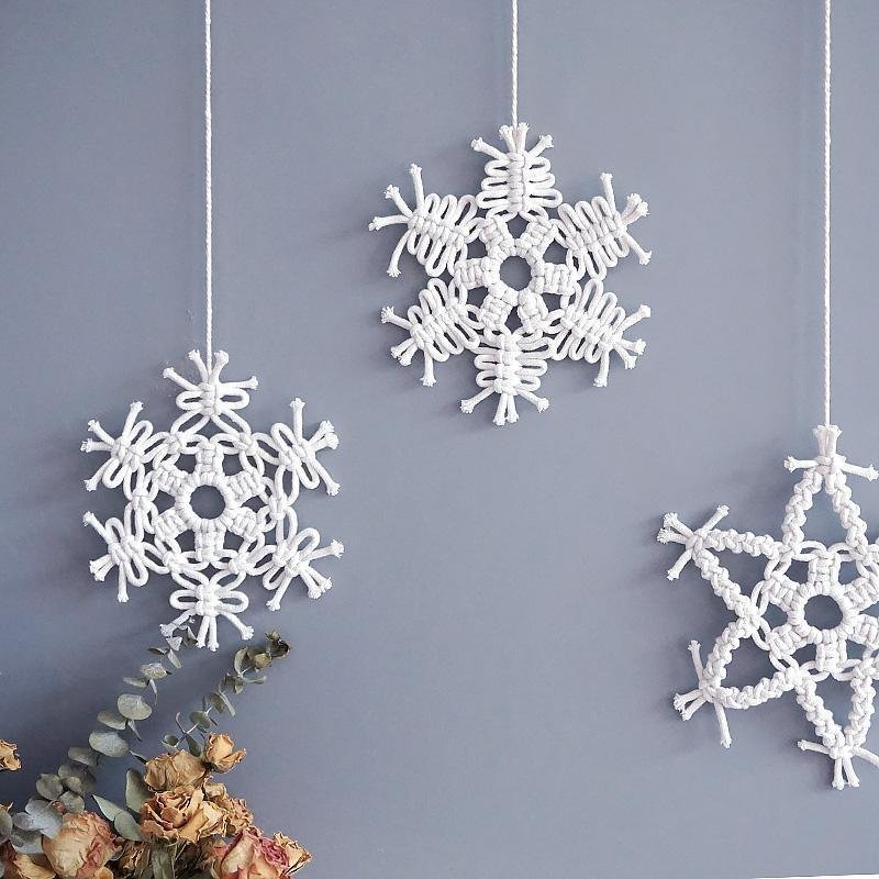 Beige Nordic Style Snowflake Shape Cotton Woven Wall Hangings