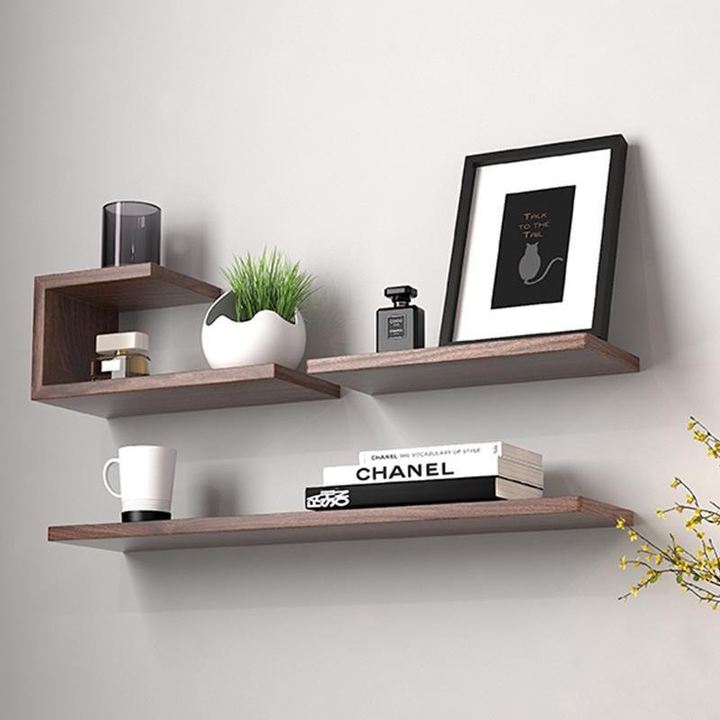 Rectangular Black Walnut Book Plant Floating Wall Shelves