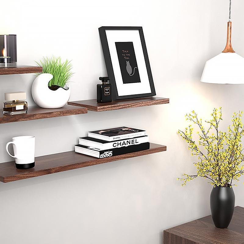 Rectangular Black Walnut Book Plant Floating Wall Shelves