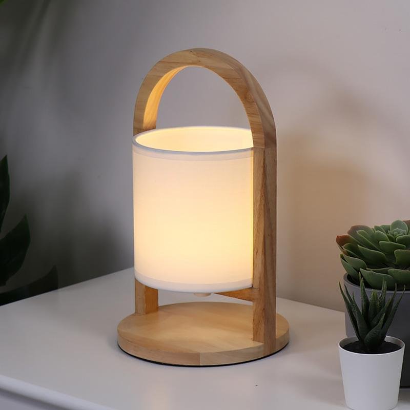 Wood Lantern LED Battery Operated Nordic Table Lamps Night Stand Lamp
