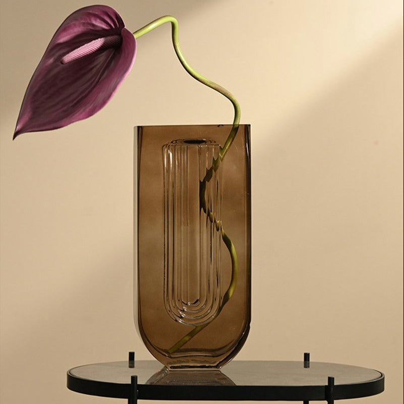 Green Brown Glass Cuboid Vases Rose Flower Vases