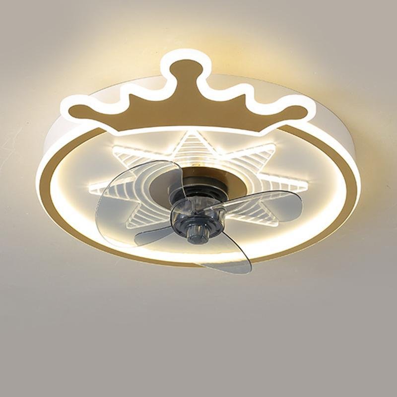22" Round Aluminum Crown Shaped Flush Mount Ceiling Fans with Remote Control and LED Lights - dazuma