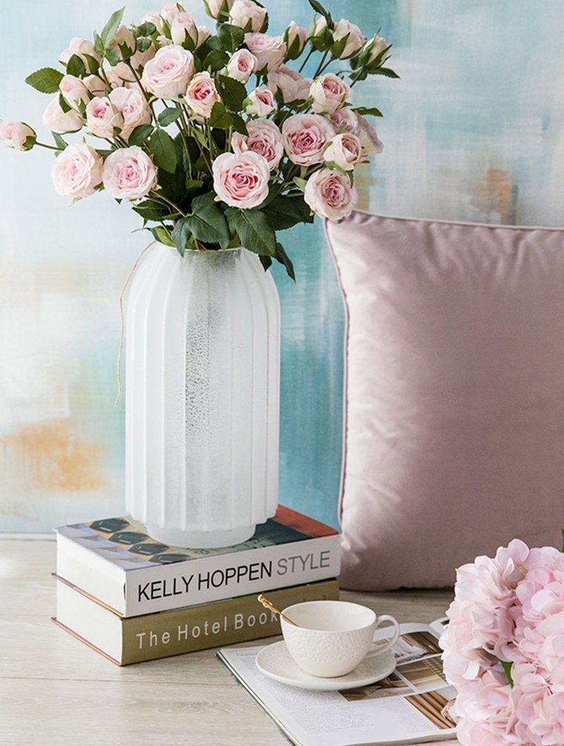 Frosted Glass White Vases Decorative Flower Vases