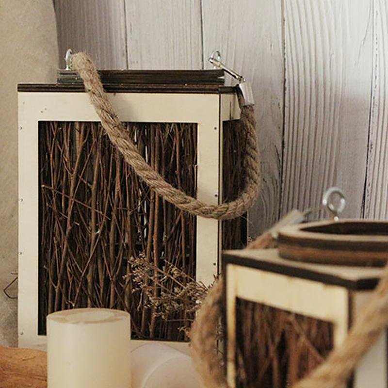 Farmhouse Vintage Elm Tree Branch Woven Lanterns with Handle