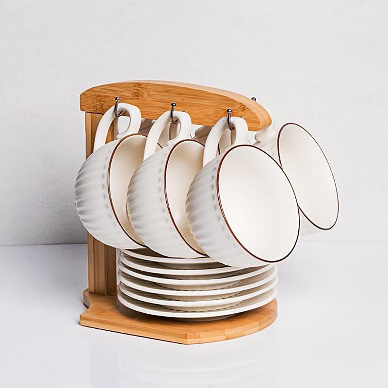 Set of 6 Yellow Stoneware Mugs Coffee Cups Teacups and Saucers