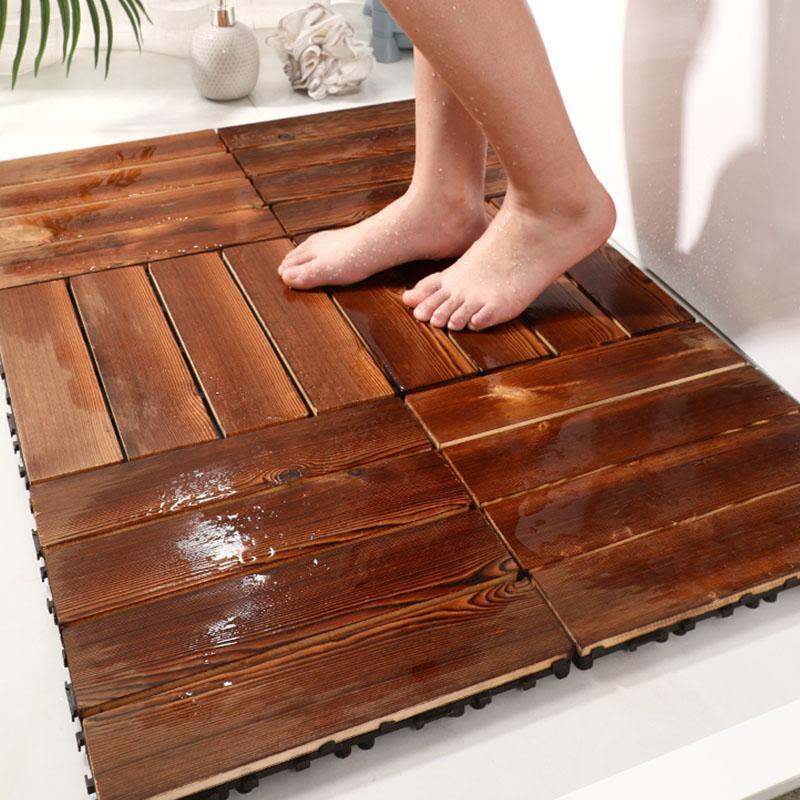 Rectangular Natural Wood Bath Rugs Nut Brown Mats