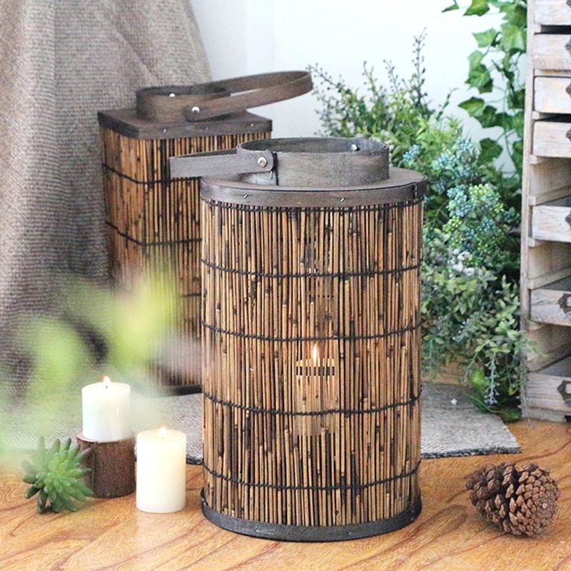 Cylinder Cone Cuboid Shaped Wicker Woven Lanterns with Single Handle