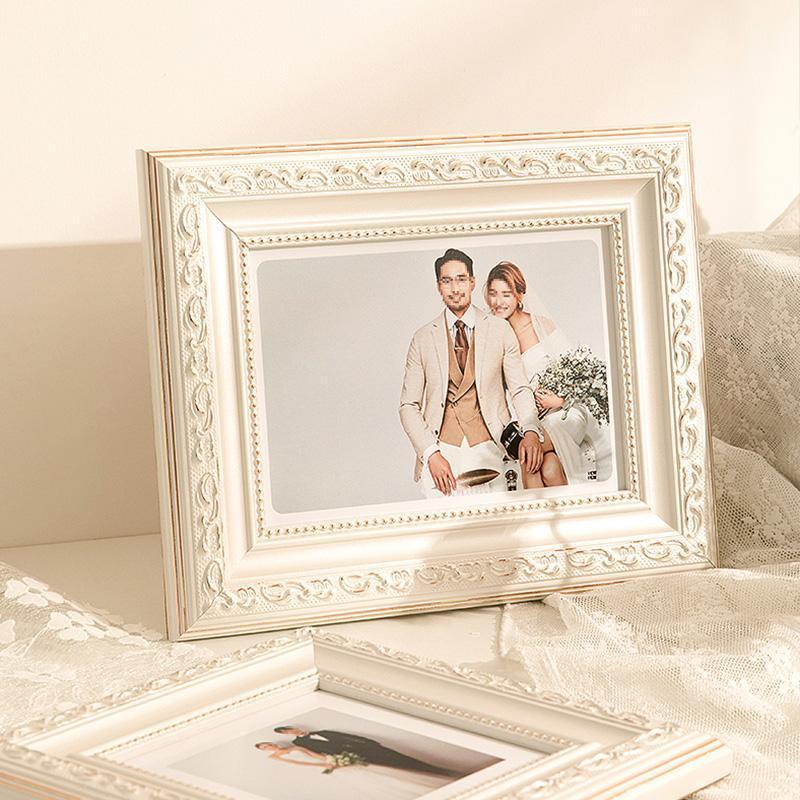 4''L x 6'' W Rectangular White Rose Gold Wood Picture Frames with Desktop Wall Hanging Decoration