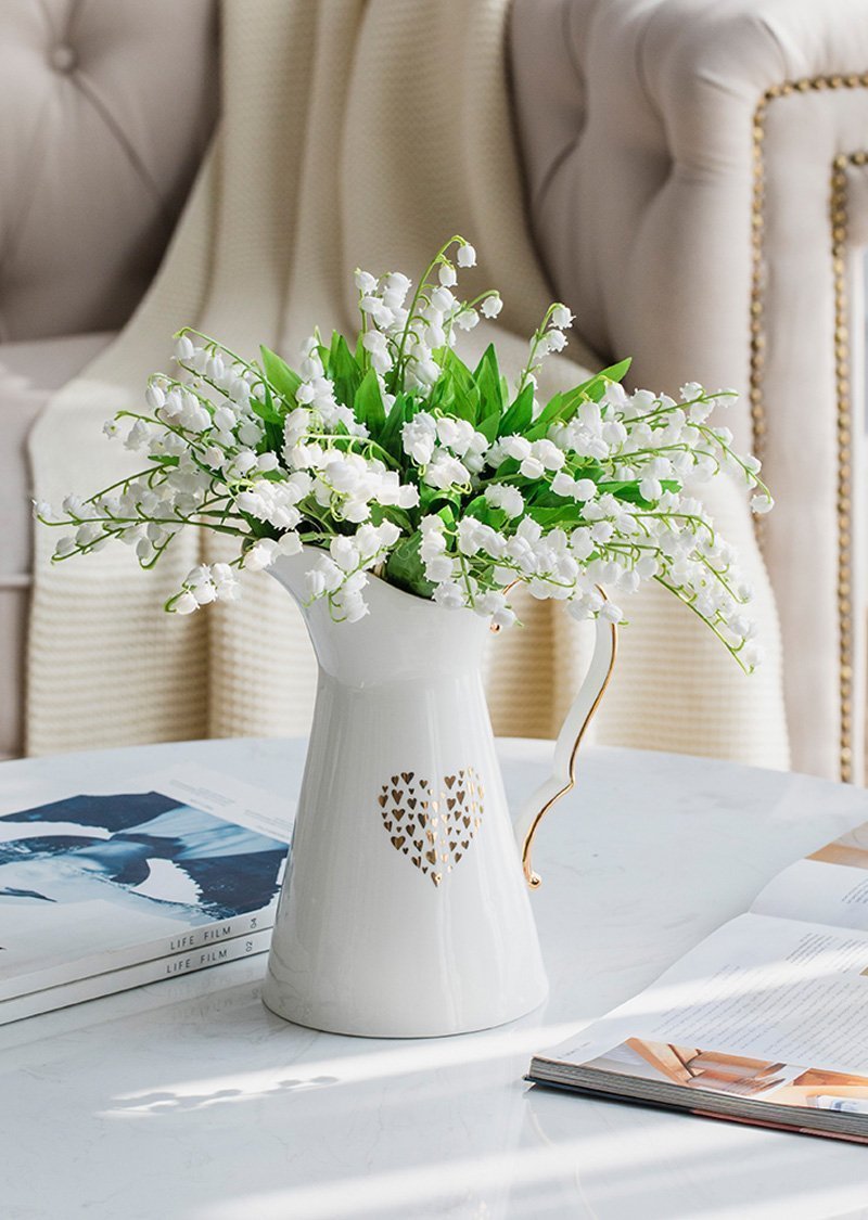 Handled Jug Shaped White Ceramic Flower Vases