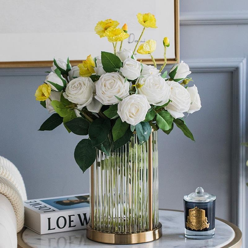 Glass Vases Rose Flower Vases with Metal Frame