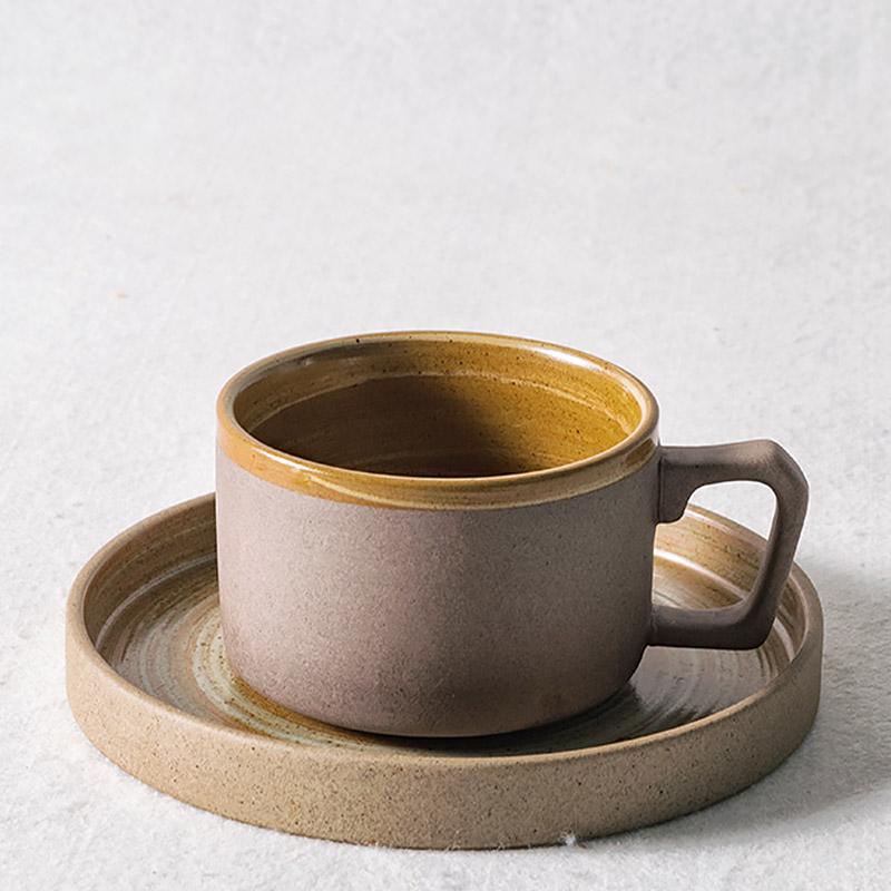 Coffee Pattern Stoneware Mug Coffee Cup Teacup and Saucer - dazuma