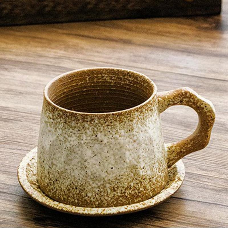 Non - Uniform Shape Stoneware Teacups Peppered With Spoon