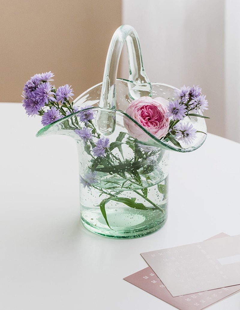 Basket Shaped Green Glass Vases Rose Flower Vases