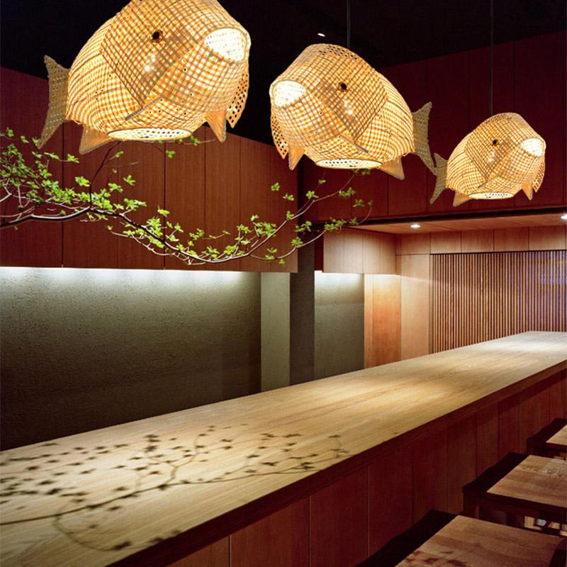 farmhouse fish shaped bamboo pendant light for bar dining room hallway –  Dazuma