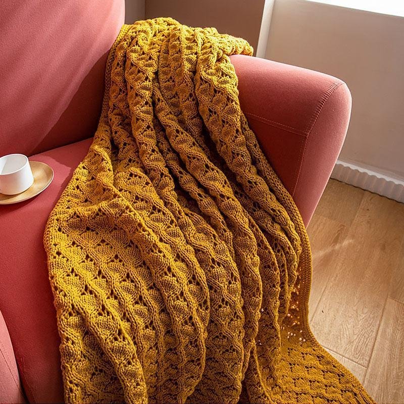 Rectangular Cotton Blankets Throws with Tassel Knitting