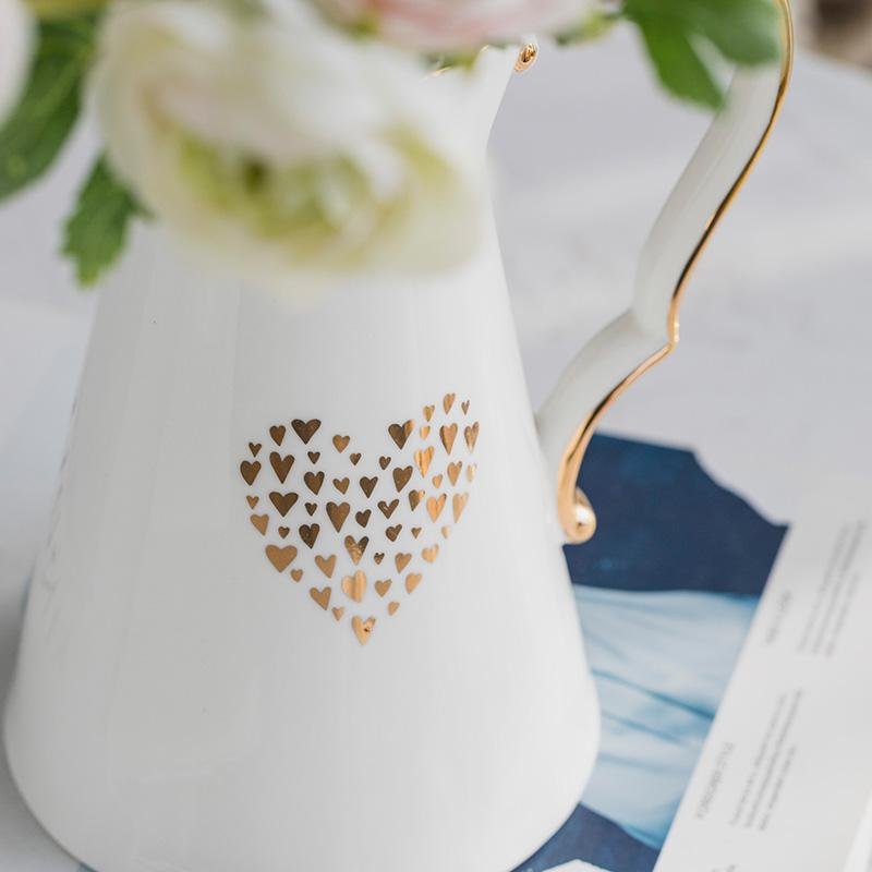 Handled Jug Shaped White Ceramic Flower Vases