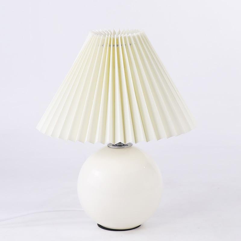Ceramic Globe Table Lamp in White Pleated Empire Shade Night Lights