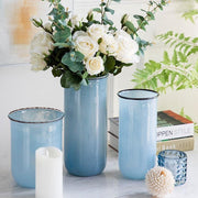 Nordic Modern Style Transparent Glass Blue Vases Cylinder Decorative Flower Vases