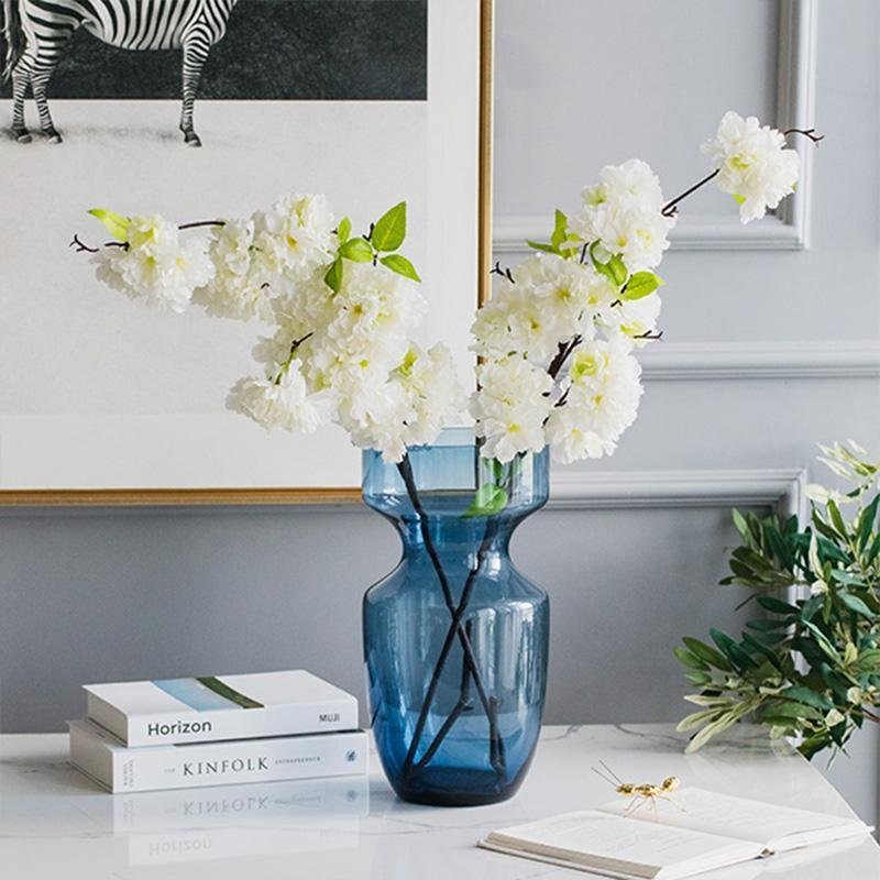 Funnel Style Glass Blue Vases Decorative Flower Vases with Wide Mouth