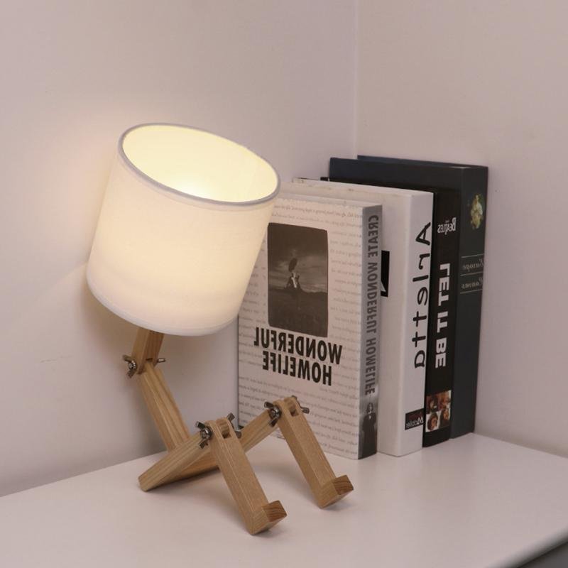Adjustable LED Wooden Robot Table Lamp Book Holder Desk Reading Light