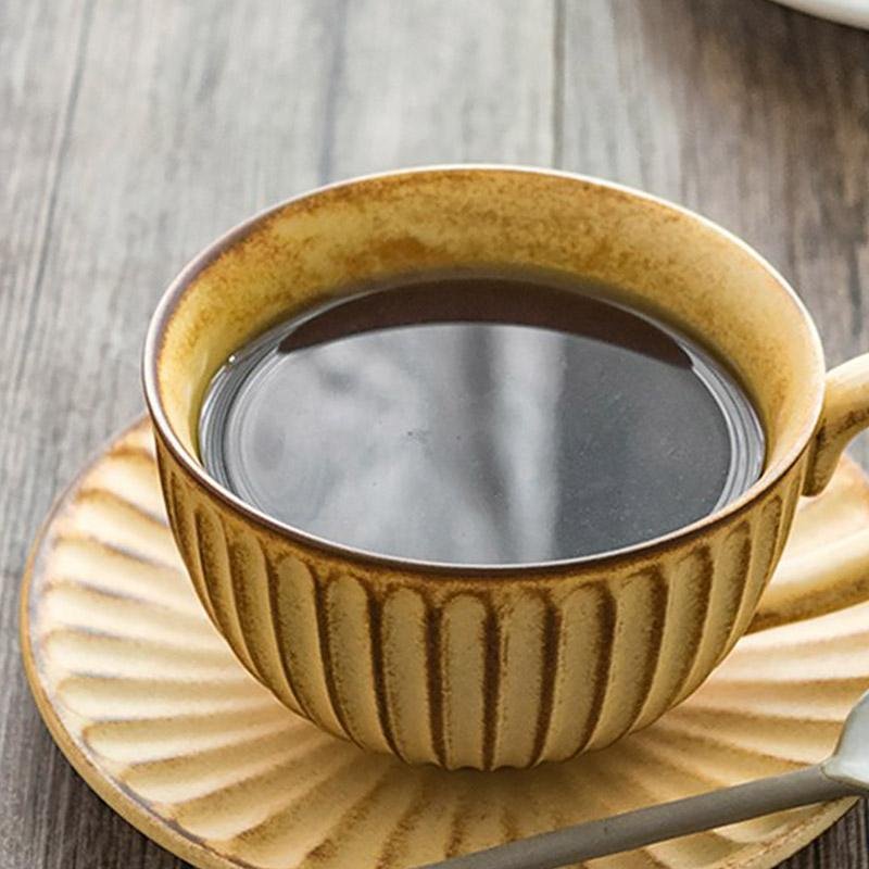 Set of 6 Yellow Stoneware Mugs Coffee Cups Teacups and Saucers