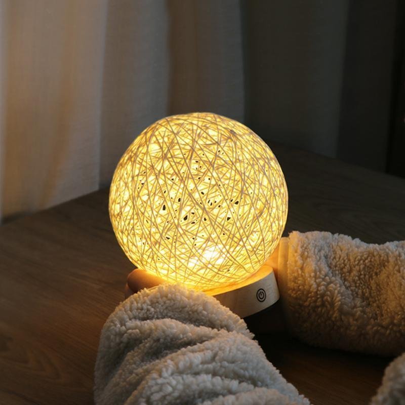 6'' Nordic LED Wooden Base Wicker Shade Table Lamps Built-in Battery Desk Reading Light