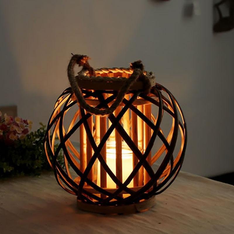Handmade Globe Portable Retro Farmhouse Wicker Woven Lanterns