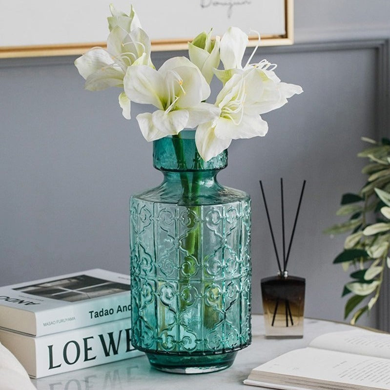 Retro Style Cylinder Blue Glass Flower Vases