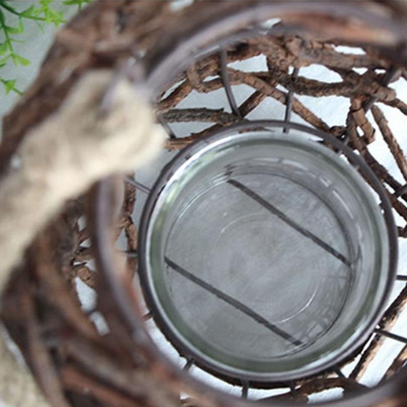 Farmhouse Vintage Garden Floor Wicker Woven Lantern with Sing Rope Handle