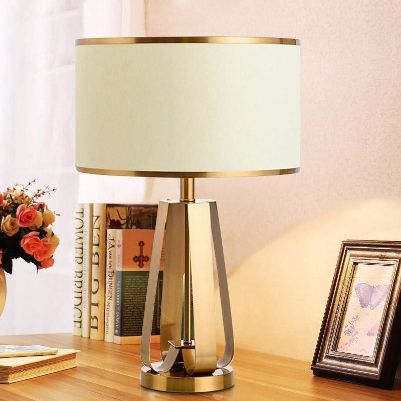 22 inch 1 - Light Golden Faux Silk and Brass Geometric Table Lamp