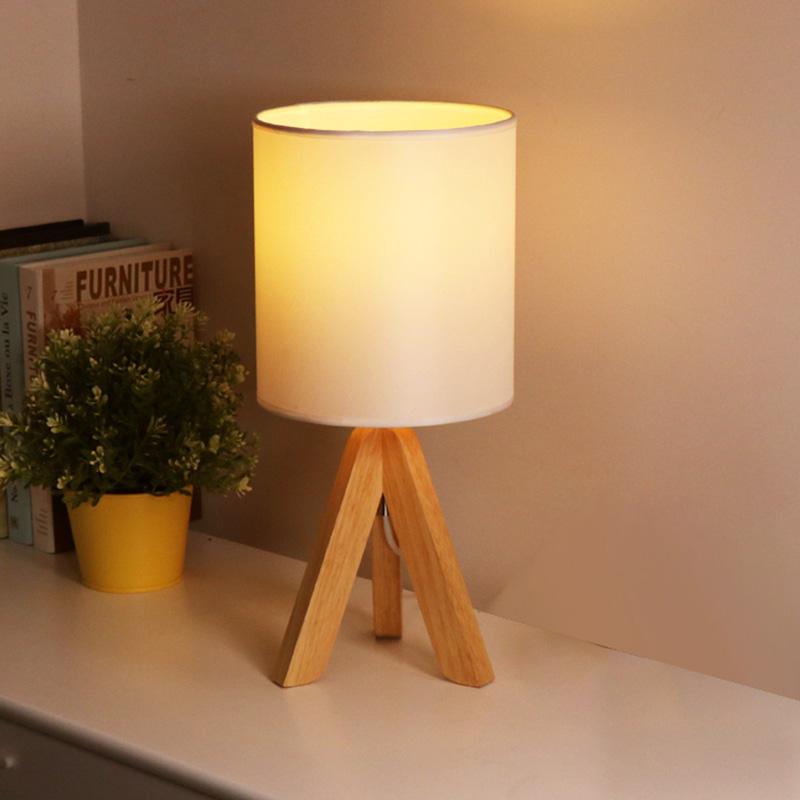 LED Cylinder Rubber Wood Tripod Night Light Table Lamps Desk Lamps Reading Lamps