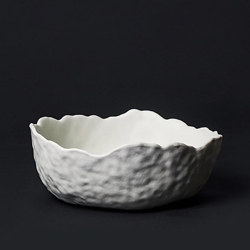 Eggshell Shaped White Stoneware Dining Bowl - dazuma